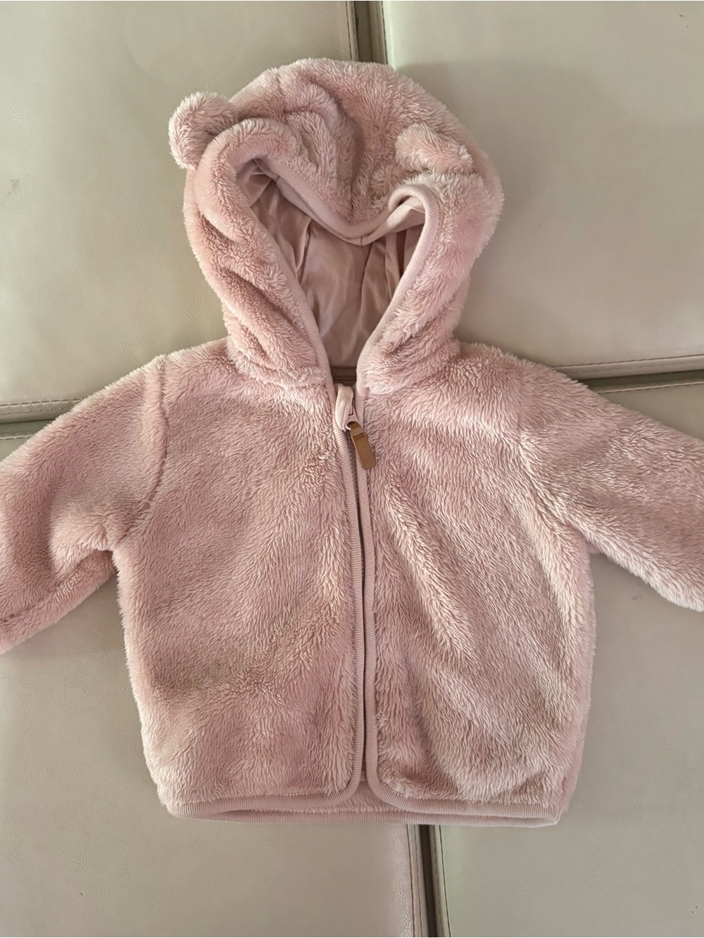 Kids Plush Hooded Jacket with Bear Ears - Light Pink